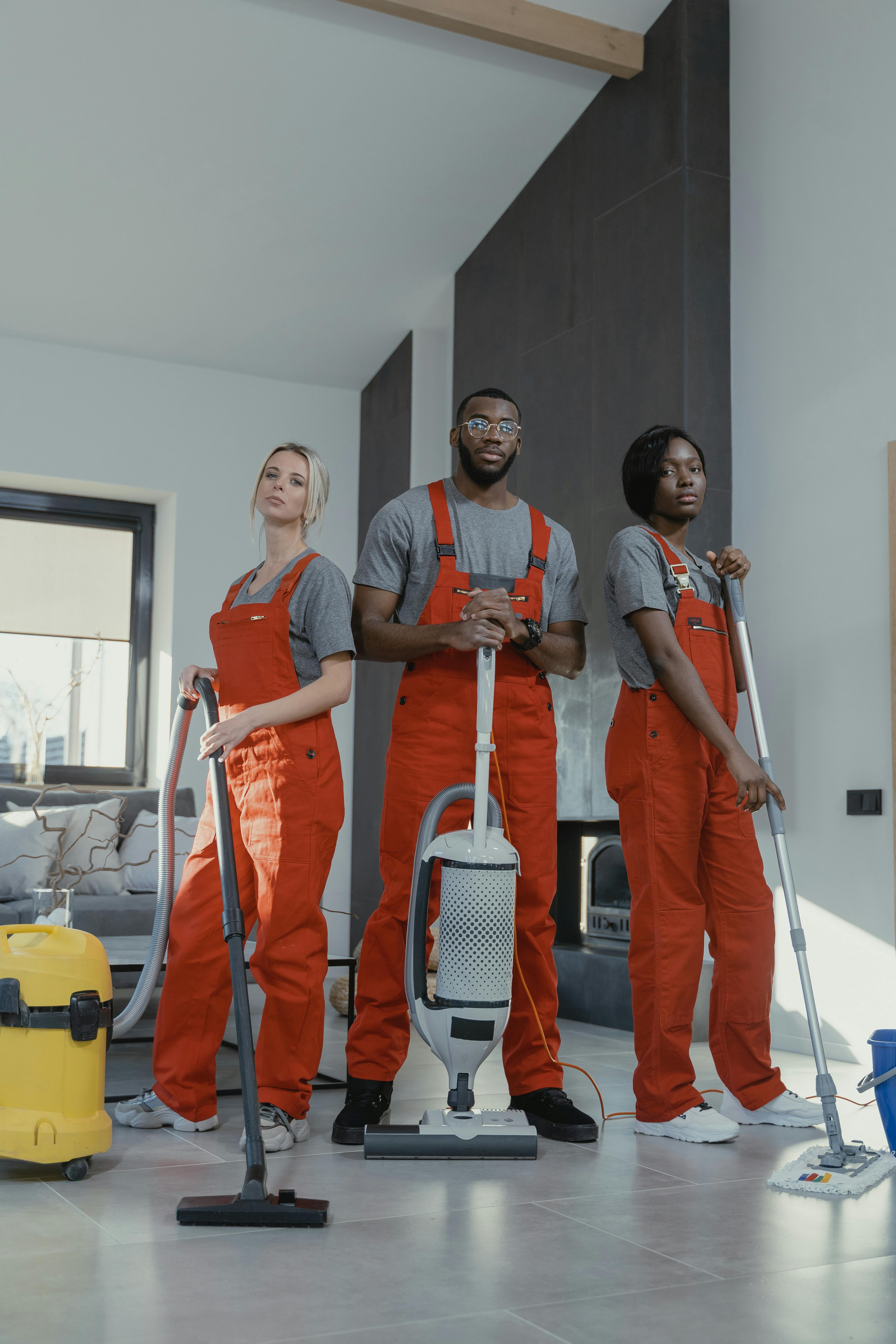 Professional cleaning team at work